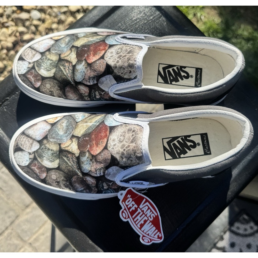 Vans Customs Pebble Rock Print Slip-On Shoes Women's 7 Men's 5.5 New With Tags